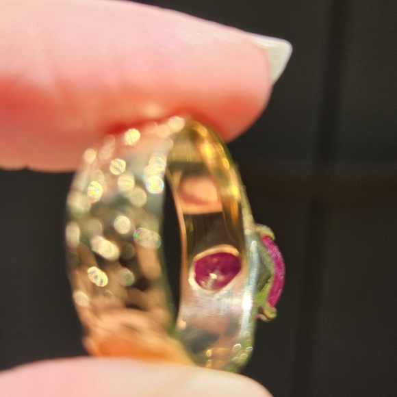 Ruby & Topaz Wedding style sterling & gold mens ring sz8.5 - Picture 9 of 10